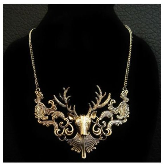 Elk Deer Necklace Vintage Style Gold Tone - Picture 1 of 3